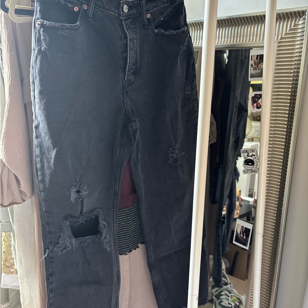 Abercrombie & Fitch Black Distressed Straight Leg Jeans
